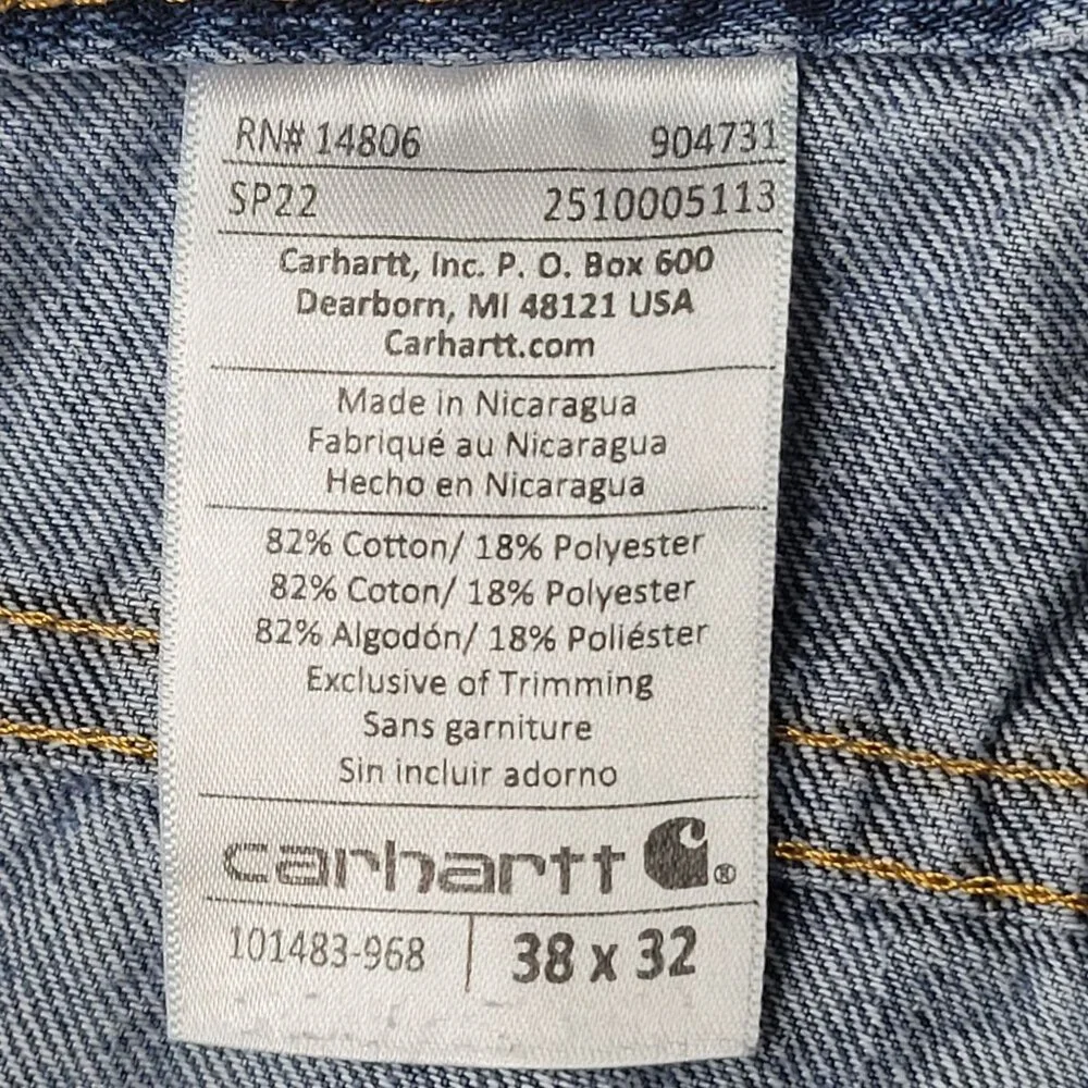 Carhartt Relaxed Fit Straight Leg Men's Blue Denim Jeans Size 38X32